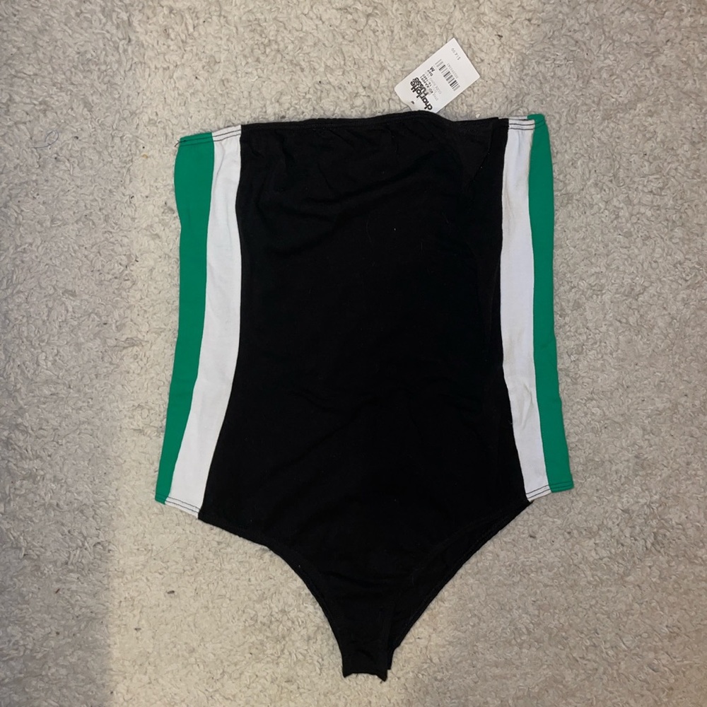 Strapless Black, White & Green Bodysuit Medium